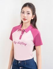 Áo polo nữ mắt chim cổ dệt tay raglan phối khác màu