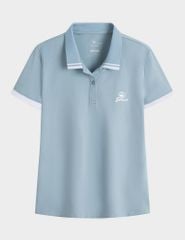 Áo polo ngắn tay nữ mắt chim cổ dệt in nhỏ ngực