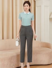 Áo polo nữ mắt chim cổ dệt trắng in ngực