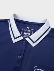 Áo polo nữ mắt chim cổ dệt trắng in ngực
