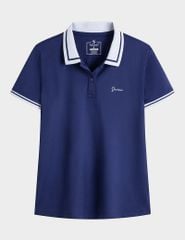 Áo polo nữ mắt chim cổ dệt trắng in ngực