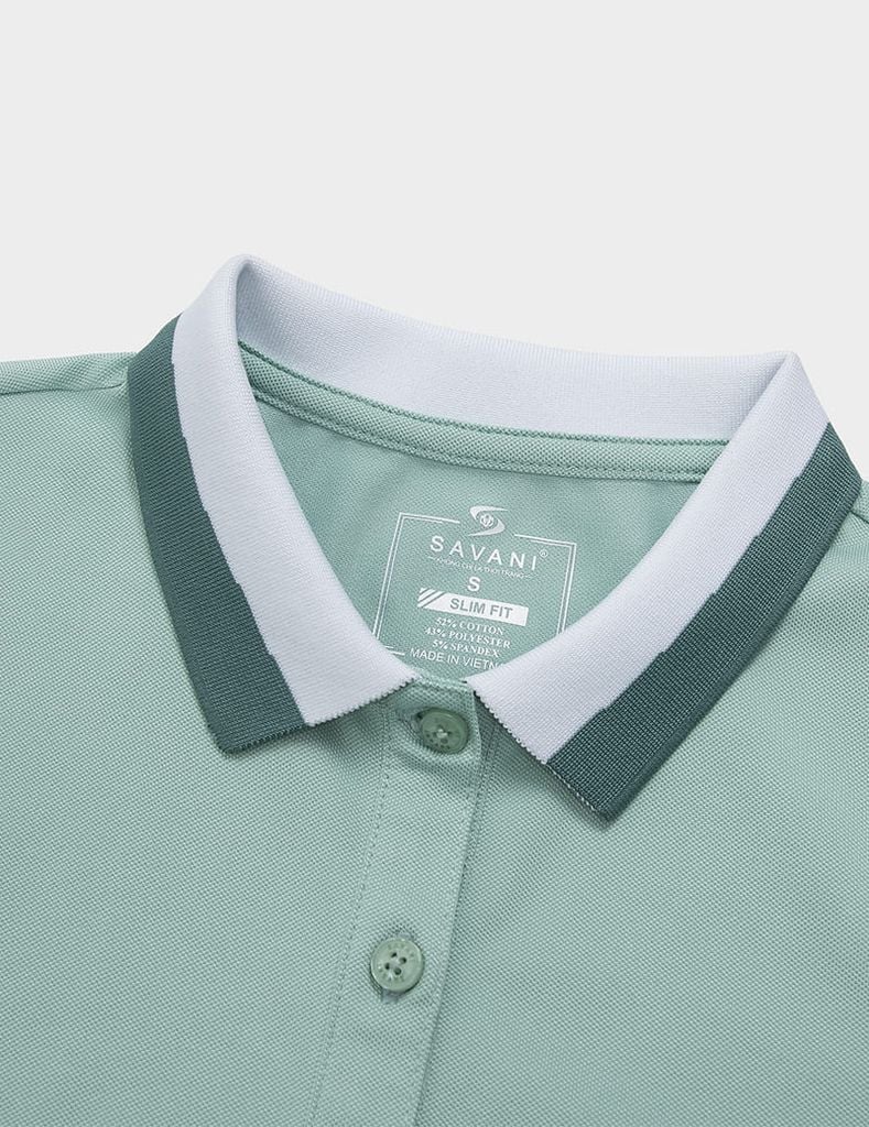 Áo polo nữ mắt chim cổ dệt phối hai màu