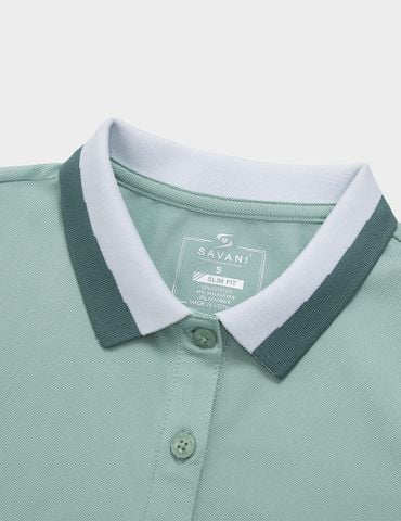 Áo polo nữ mắt chim cổ dệt phối hai màu