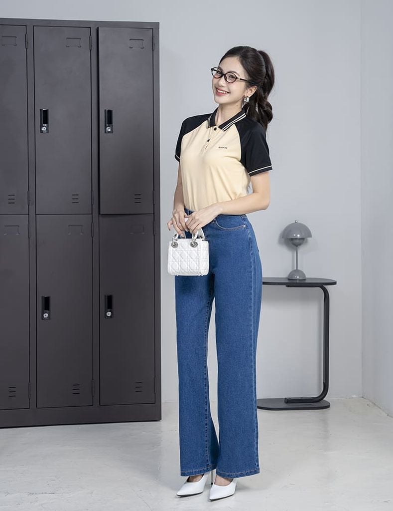Áo polo nữ mắt chim cổ line phối khác màu