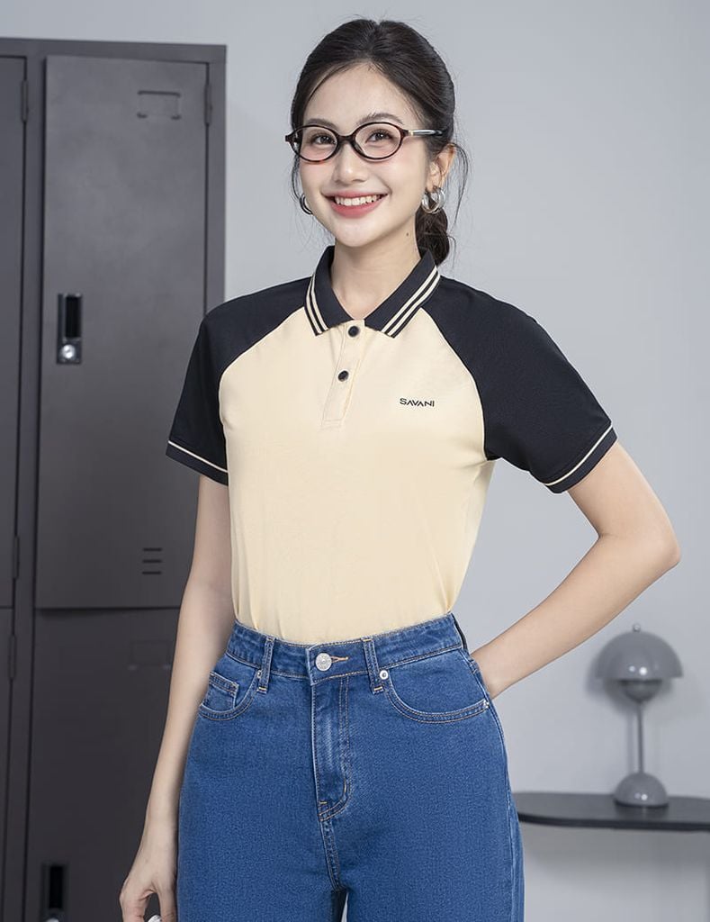 Áo polo nữ mắt chim cổ line phối khác màu