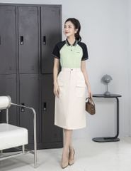 Áo polo nữ mắt chim cổ line phối khác màu