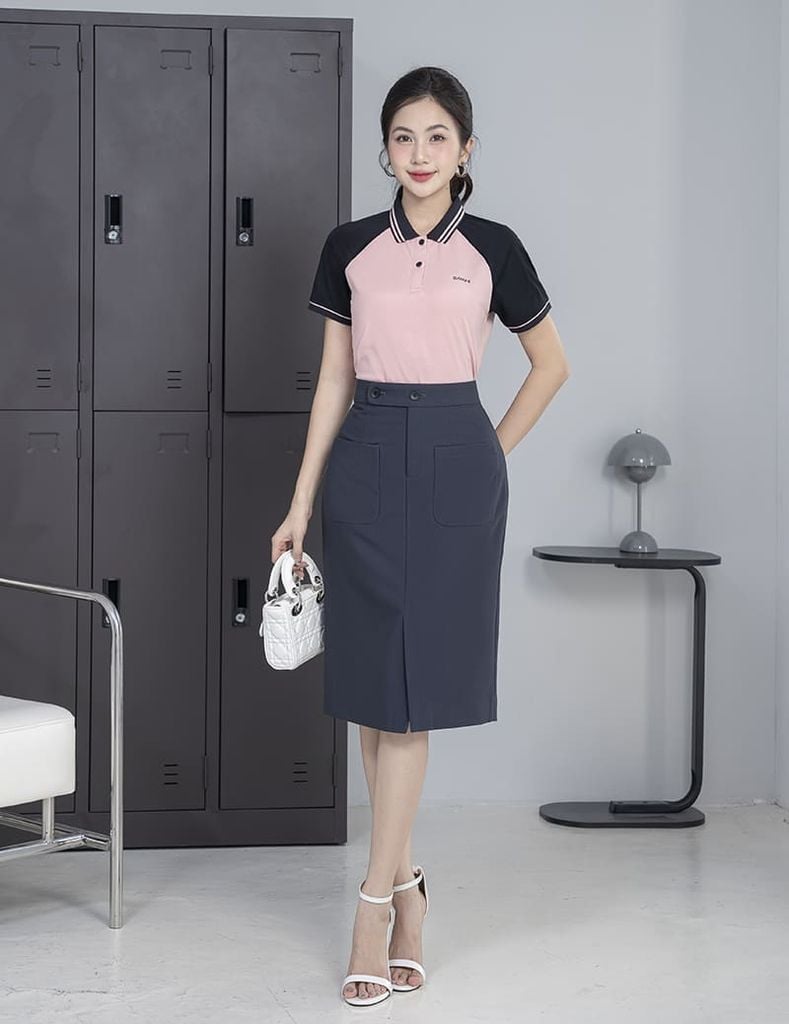Áo polo nữ mắt chim cổ line phối khác màu