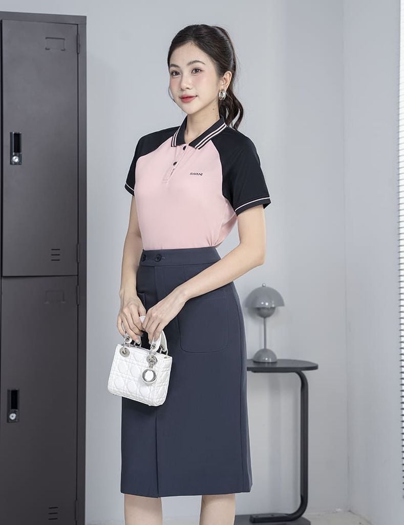Áo polo nữ mắt chim cổ line phối khác màu