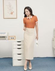 Áo polo ngắn tay nữ coolmax phối dọc vai xẻ tà