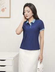 Áo polo ngắn tay nữ coolmax phối dọc vai xẻ tà