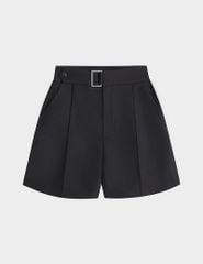 Quần short công sở nữ cạp cài khuy túi chéo can dọc thân