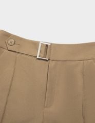 Quần short công sở nữ cạp cài khuy túi chéo can dọc thân