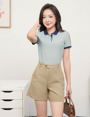 Quần short khaki nữ cạp chiết ly gấu lơ vê
