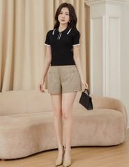 Quần short khaki nữ nắp túi đính khuy trang trí