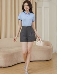 Quần short khaki nữ nắp túi đính khuy trang trí