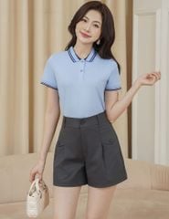 Quần short khaki nữ nắp túi đính khuy trang trí