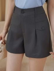 Quần short khaki nữ nắp túi đính khuy trang trí
