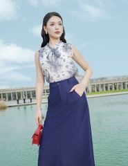 Áo sơ mi ngắn tay nữ cổ V buộc nơ