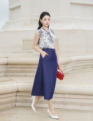 Áo sơ mi ngắn tay nữ cổ V buộc nơ