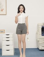 Quần short âu nữ cạp liền trang trí cúc hai bên