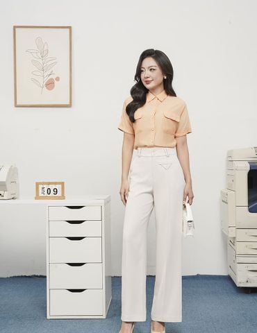 Quần âu nữ dáng suông túi giả bên trái mí gân hai bên