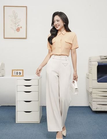 Quần âu nữ dáng suông túi giả bên trái mí gân hai bên