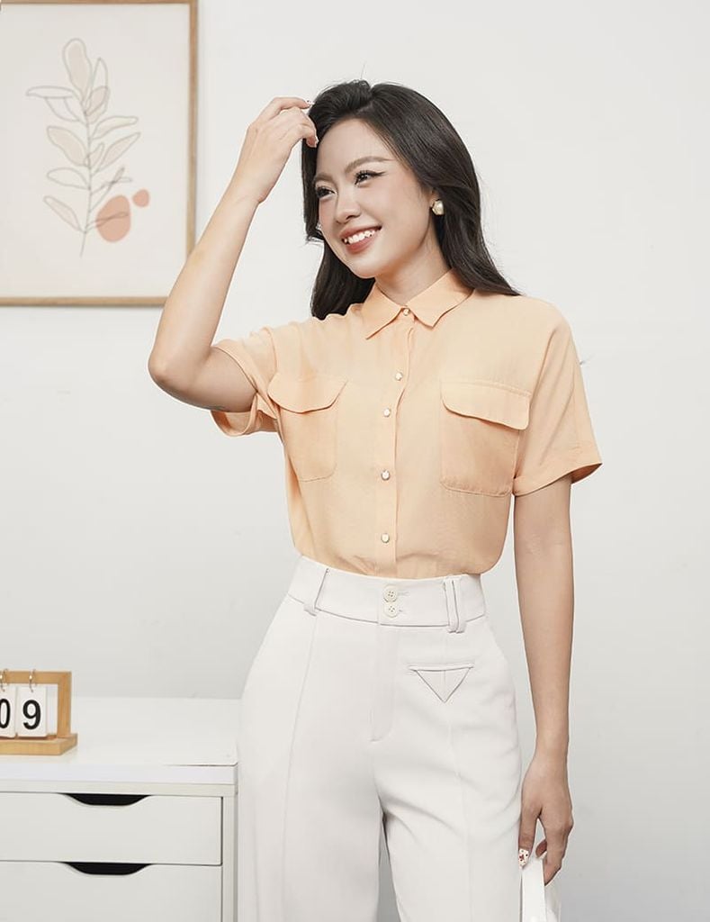 Quần âu nữ dáng suông túi giả bên trái mí gân hai bên