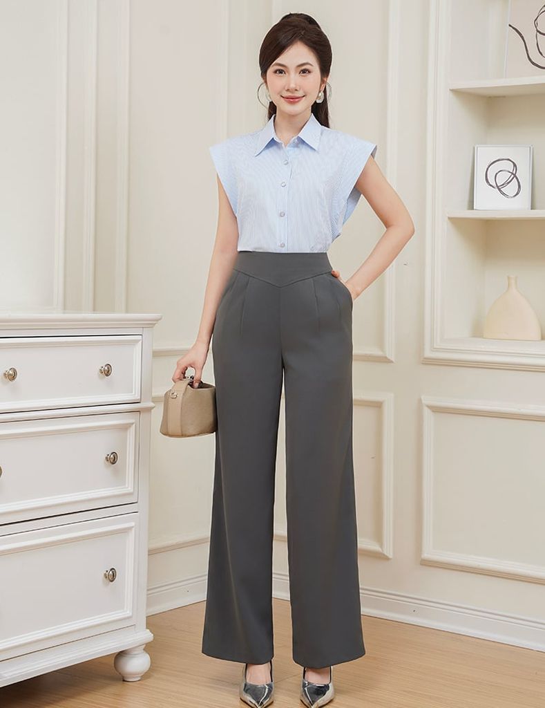 Áo sơ mi nữ ngắn tay cánh dơi kẻ dọc