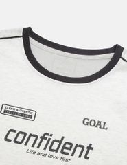 Áo T-shirt nữ phối lé vải dọc vai hình in trước ngực