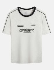 Áo T-shirt nữ phối lé vải dọc vai hình in trước ngực