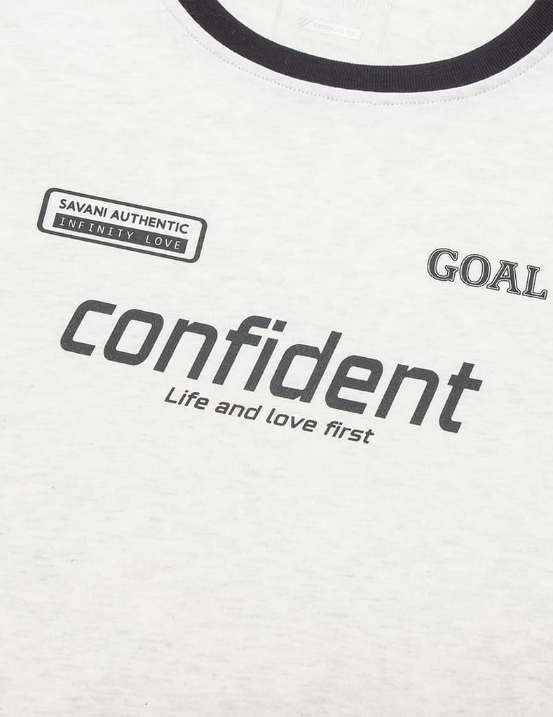 Áo T-shirt nữ phối lé vải dọc vai hình in trước ngực