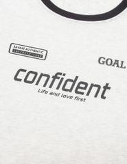 Áo T-shirt nữ phối lé vải dọc vai hình in trước ngực