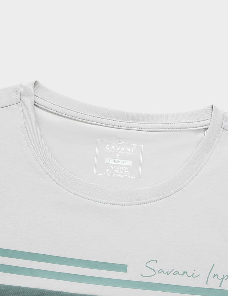 Áo T-shirt nữ ngắn tay cổ tròn phối thân trước kẻ ngang