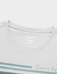 Áo T-shirt nữ ngắn tay cổ tròn phối thân trước kẻ ngang