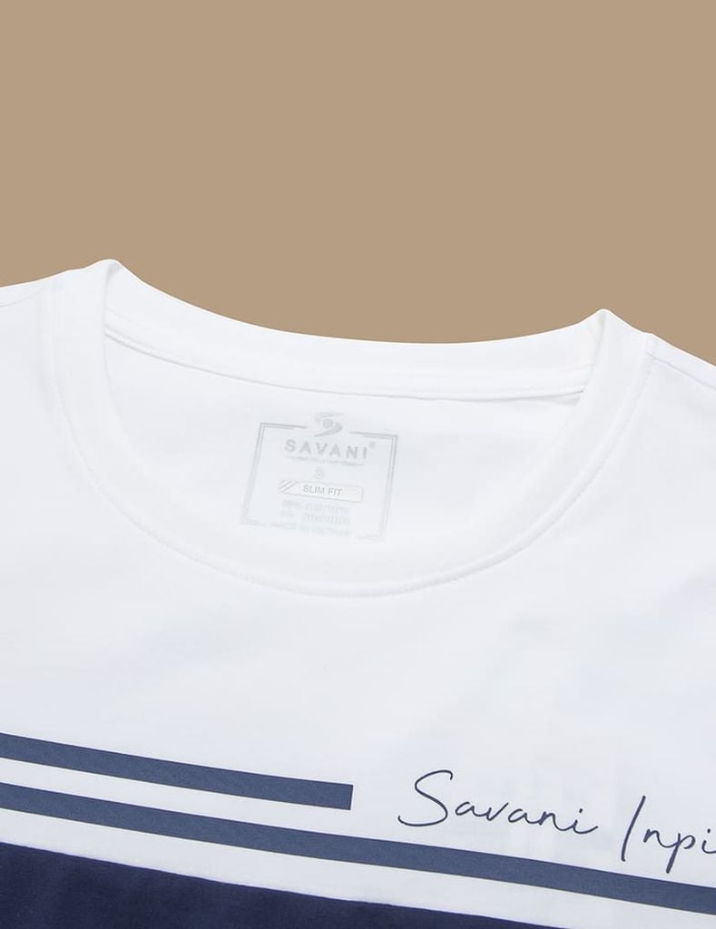 Áo T-shirt nữ ngắn tay cổ tròn phối thân trước kẻ ngang