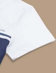 Áo T-shirt nữ ngắn tay cổ tròn phối thân trước kẻ ngang