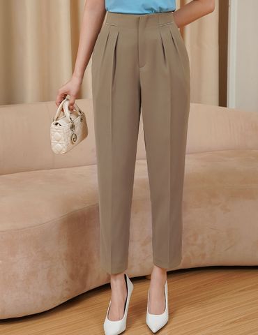 Quần âu nữ dáng suông chiết ly cạp phối dây trang trí