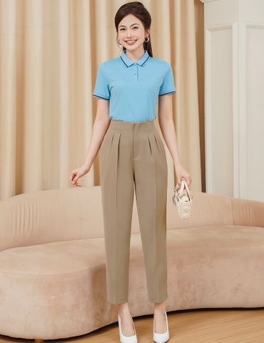 Quần âu nữ dáng suông chiết ly cạp phối dây trang trí