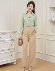 Quần âu nữ ống rộng cạp thân trước may can chữ V
