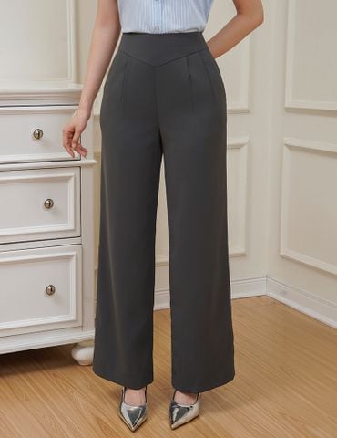 Quần âu nữ ống rộng cạp thân trước may can chữ V