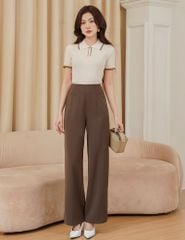 Quần âu nữ ống rộng cạp liền chiết ly