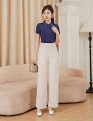 Quần âu nữ ống rộng cạp liền chiết ly