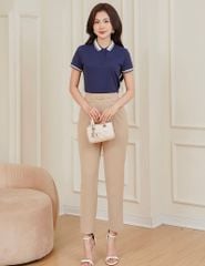 Quần âu nữ dáng baggy cạp luồn khuy trang trí