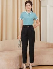 Quần âu nữ dáng baggy cạp luồn khuy trang trí