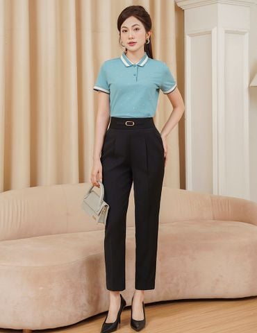 Quần âu nữ dáng baggy cạp luồn khuy trang trí