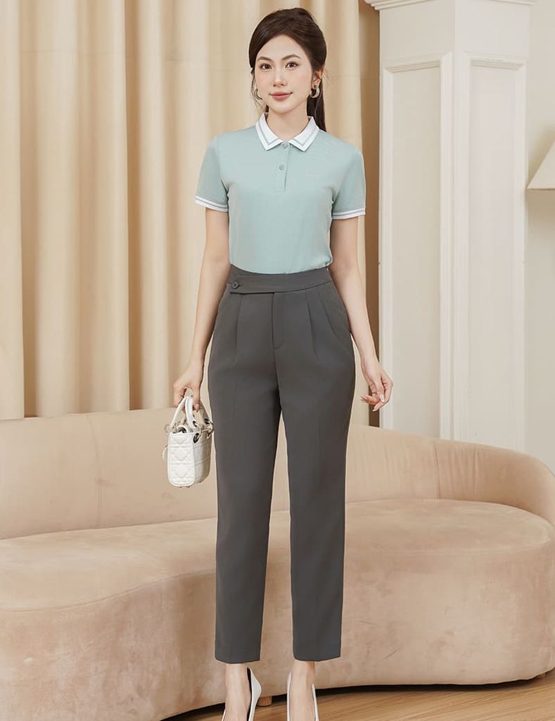 Quần âu nữ dáng baggy cạp chéo