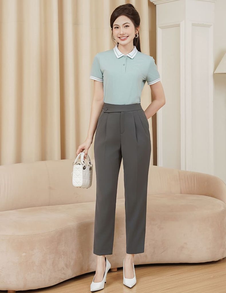 Quần âu nữ dáng baggy cạp chéo
