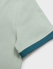 Áo t-shirt ngắn tay cổ tròn nữ phối cổ khác màu hình in nhỏ trước ngực