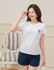 Áo thun ngắn tay nữ cổ tròn in nhỏ ngực