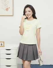 Áo thun nữ cổ tròn hình in lưới giữa ngực